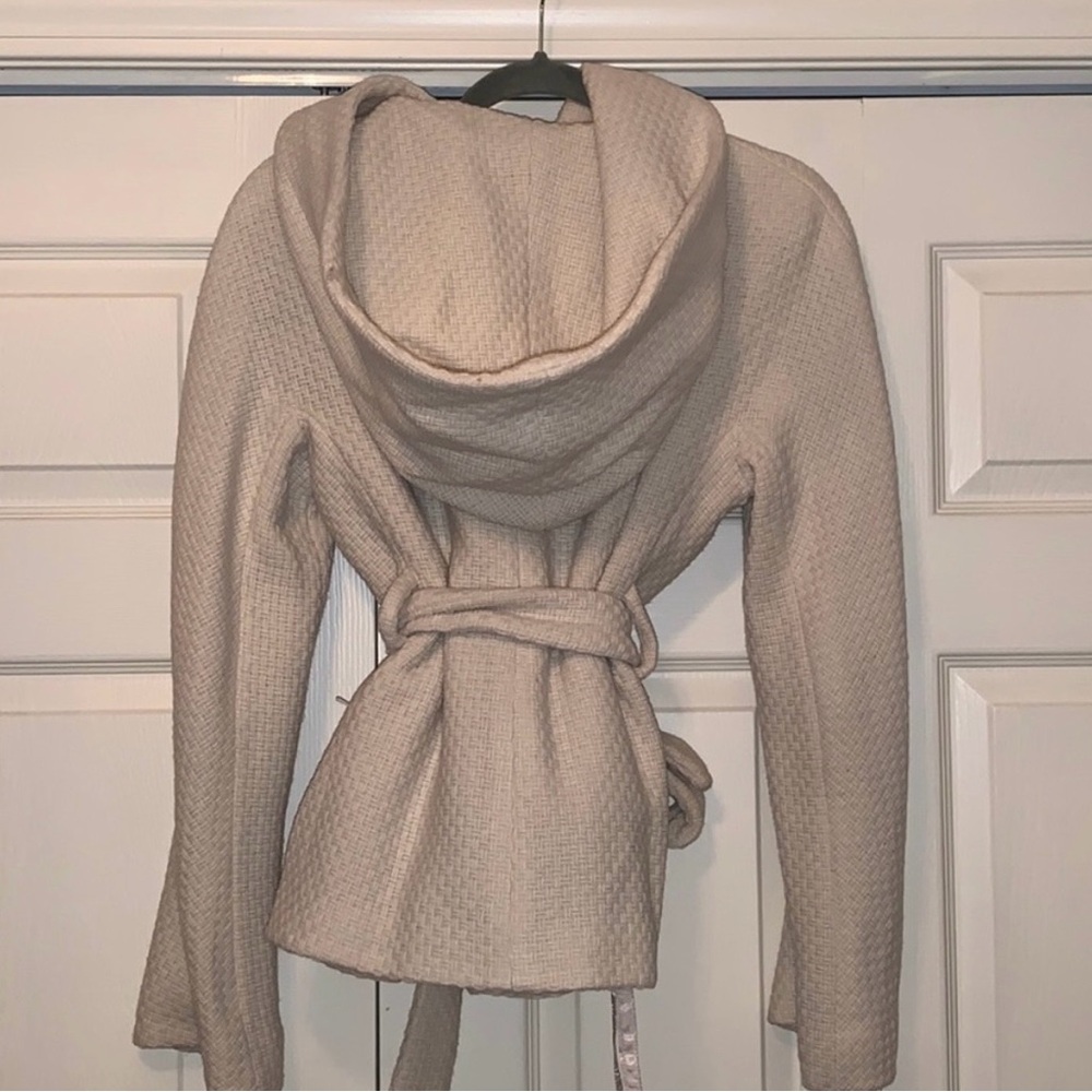 BCBGMaxAzria Cream Wool Hooded Tie-Waist Jacket - Picture 2 of 6